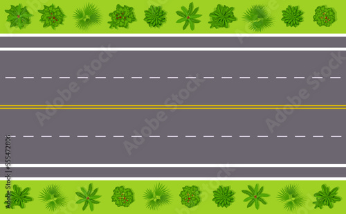 Road top view. Cartoon asphalt street way