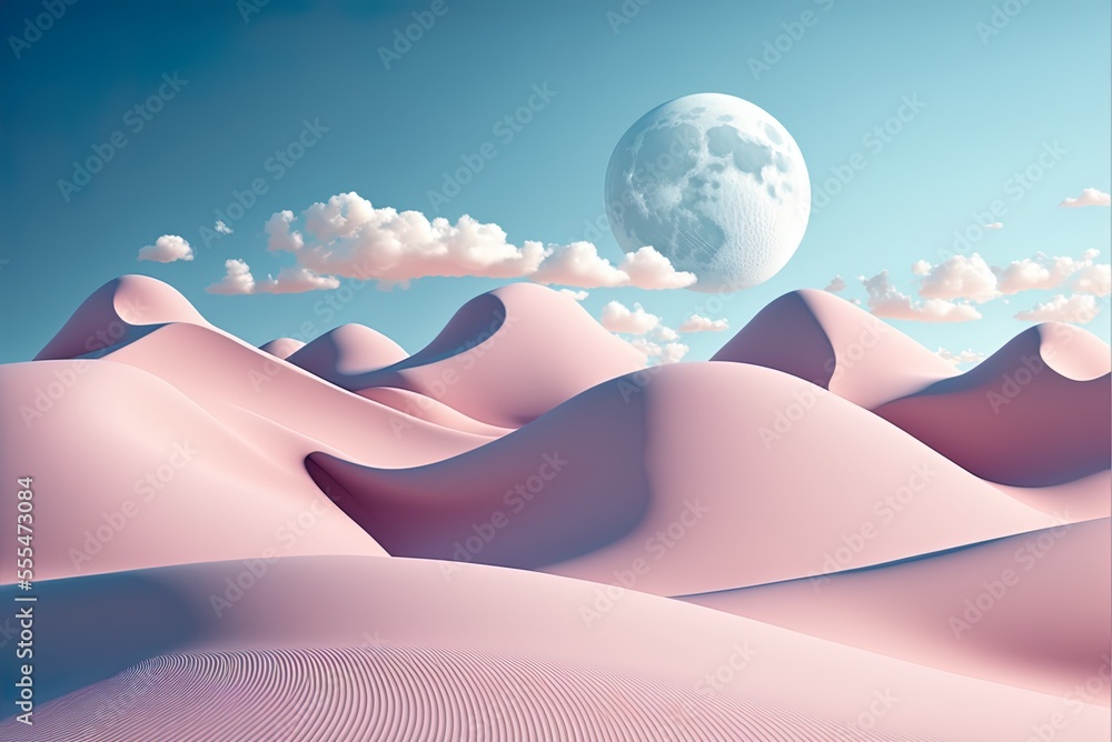 Light pink sand dunes contrast with a deep blue sky. Sky contrasts ...