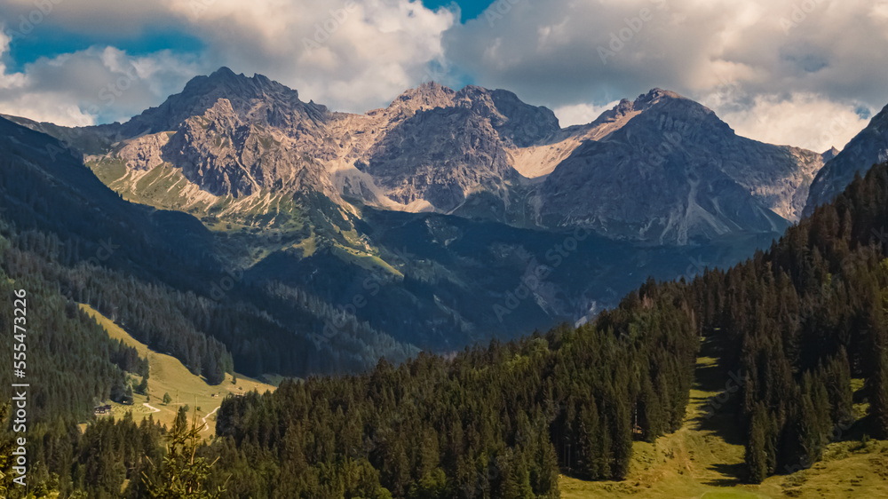 Beautiful alpine summer view at the famous Kleinwalsertal valley, Baad, Vorarlberg, Austria