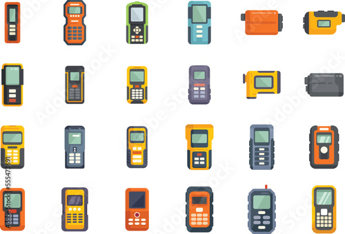 Laser meter icons set flat vector. Level distance. Meter digital isolated