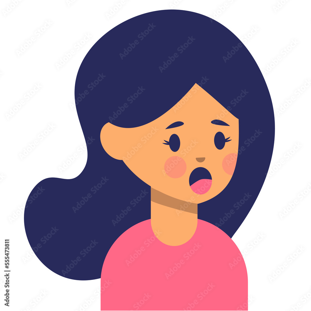 Woman in flat style vector illustration. Long hair purple lips. Emotions vector girl. Astonishment
surprised person Woman in flat style vector illustration. Long hair purple lips. Emotions vector girl. Astonishment
surprised person