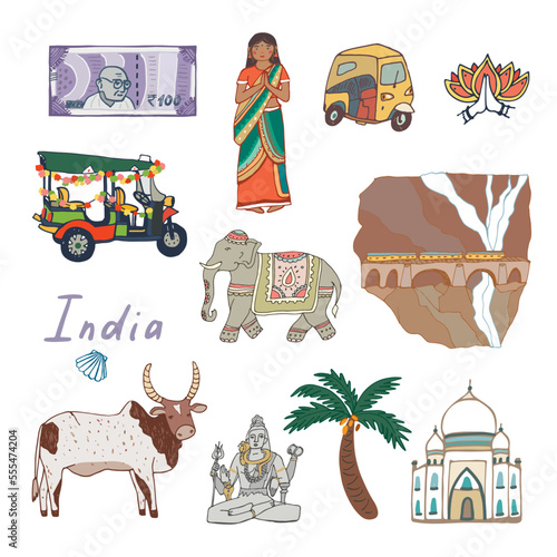 India travel landmark vector illustrations set.