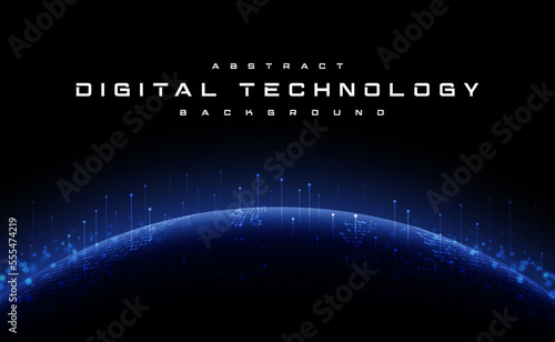 Digital technology worldwide global network internet connection blue background, Abstract cyber tech futuristic planet map world, Ai big data, Innovation 5g wireless wifi future, illustration vector