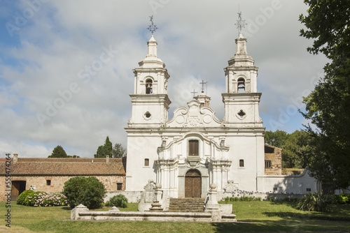 The front of the Spanish colonial church of Santa Catalina in Argentina, with its two flanking bell towers; Jesus Maria, Cordoba, Argentina photo