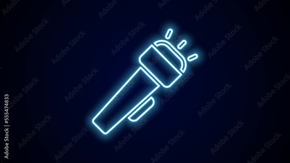 Glowing neon line Flashlight icon isolated on black background. 4K Video motion graphic animation Glowing neon line Flashlight icon isolated on black background. 4K Video motion graphic animation