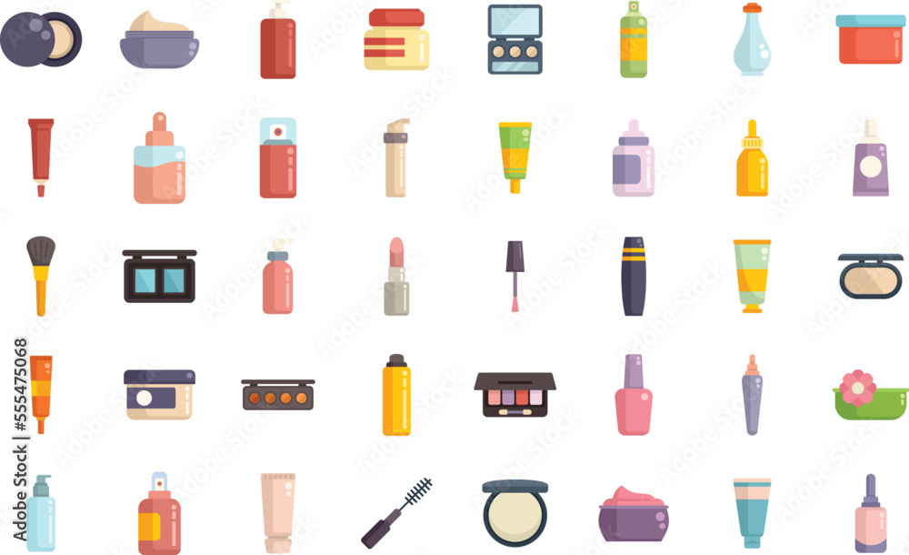 Korean cosmetics icons set flat vector. Aloe avocado. Bio mask isolated Korean cosmetics icons set flat vector. Aloe avocado. Bio mask isolated