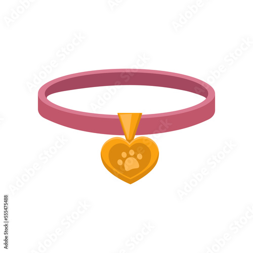 Pink collar for pets vector illustration. Item for pet store, collar isolated on white background. Domestic animals concept