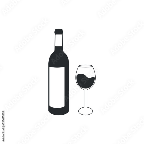 Bottle and glass of wine silhouette,wine vector, simple illustration