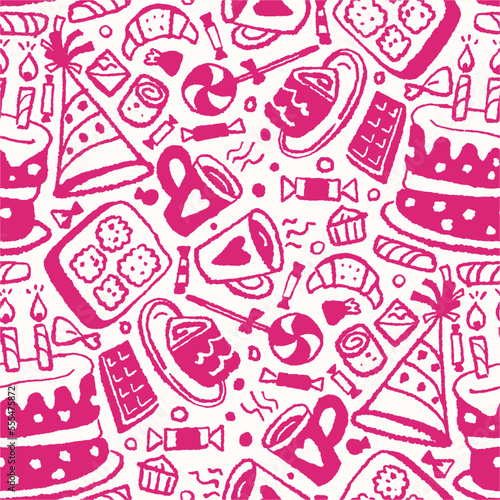 Seamless pattern with birthday sweets.