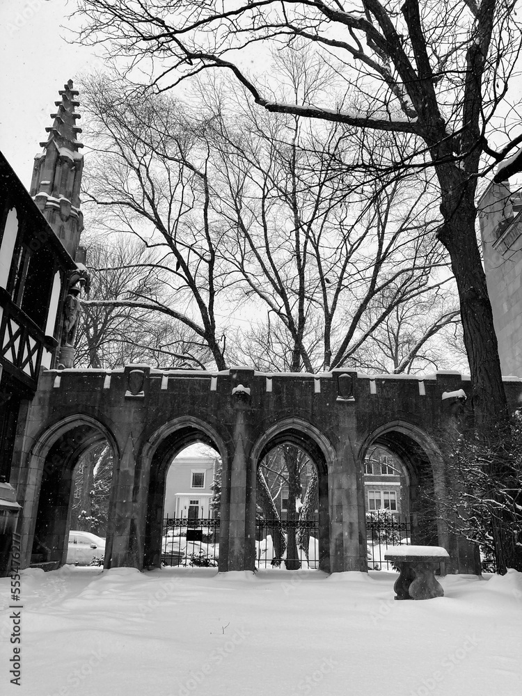 church and snow