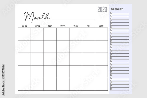 Monthly Calendar, Monthly Planner, Simple Calendar, Monthly Blank Calendar, Year 2023 Calendar Template