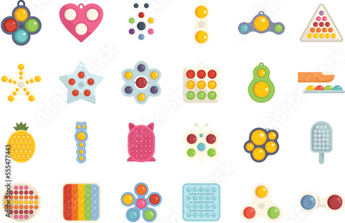 Antistress toy icons set flat vector. Dimple sensory. Toy bubble isolated
