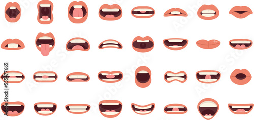 Articulation icons set flat vector. Childhood development. Education preschool isolated