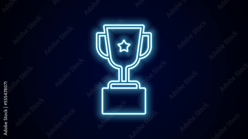Glowing neon line Award cup icon isolated on black background. Winner trophy symbol. Championship or competition trophy. Sports achievement sign. 4K Video motion graphic animation Glowing neon line Award cup icon isolated on black background. Winner trophy symbol. Championship or competition trophy. Sports achievement sign. 4K Video motion graphic animation