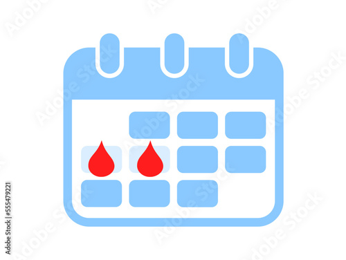 Calendar of menstrual cycle and period - calendar with drop of blood as day of menstruation, menses and monthly bleeding. Vector illustration isolated on white.
