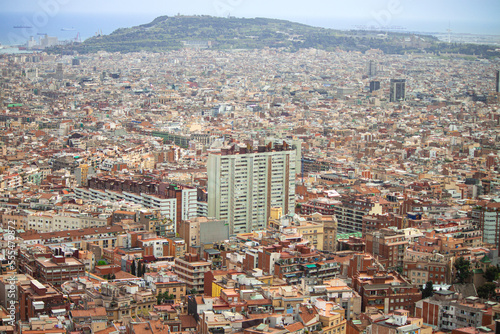 Barcelona cityscape, with the Montjuic mountain in the background