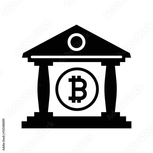 Bank, bitcoin, coin, cryptocurrency icon. Black vector graphics.