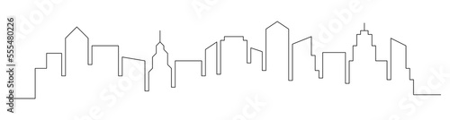 Continuous line city building. One single outline cityscape continuous construction. Editable stroke building background. Vector illustration.