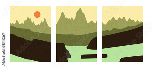 Collection of natural landscape by mountains and sea. Editable vector illustration for a website, invitation, postcard or poster.