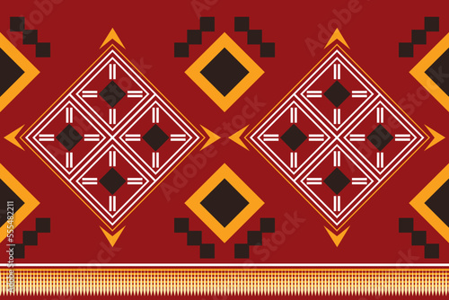 Ethnic fabric pattern geometric style. Sarong Aztec Ethnic oriental pattern traditional Crimson red background. Abstract,vector,illustration. use for texture,clothing,wrapping,decoration,carpet.