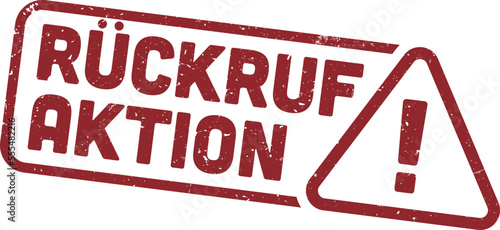 grungy red rubber stamp with text RUCKRUFAKTION, German for product recall, and warning sign, vector illustration