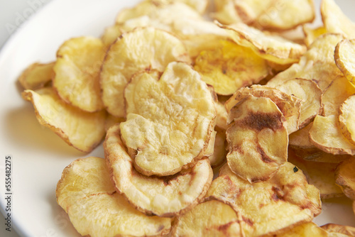 dry potato chips on a plate