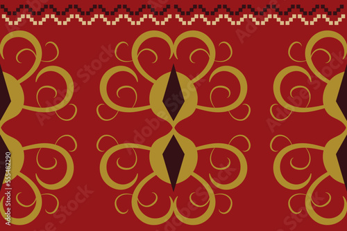 Ethnic fabric pattern geometric style. Sarong Aztec Ethnic oriental pattern traditional Crimson red background. Abstract,vector,illustration. use for texture,clothing,wrapping,decoration,carpet.