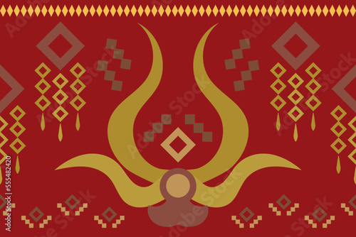 Ethnic fabric pattern geometric style. Sarong Aztec Ethnic oriental pattern traditional Crimson red background. Abstract,vector,illustration. use for texture,clothing,wrapping,decoration,carpet.
