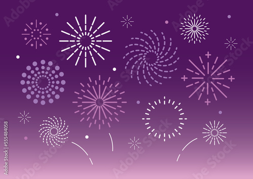 firework purple happy new year celebration festive party graphic abstract vector element illustration flat design set