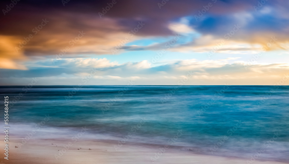 Sunrise over beach and ocean with tide washing up over sand; Kauai, Hawaii, United States of America Sunrise over beach and ocean with tide washing up over sand; Kauai, Hawaii, United States of America