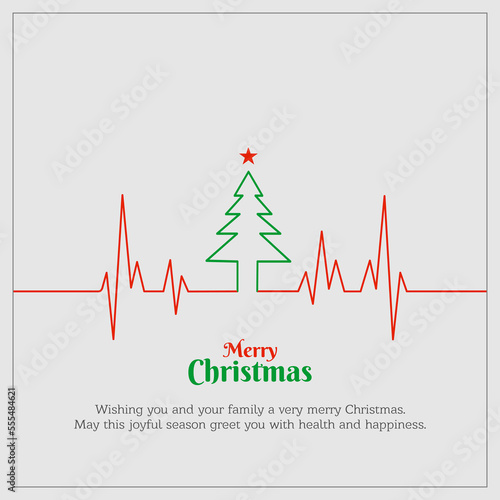 Illustration of Merry Christmas Heartbeat Heart line concept. Flat texture style vector  isolated on gray background.
