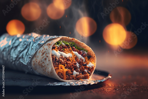 Burrito, street fast food, mexican cuisine popular dish. AI	 photo