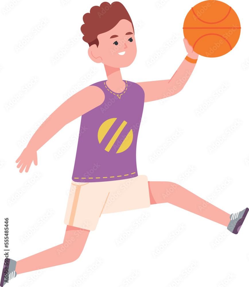 Fototapeta premium Cheerful boy playing basketball. Active kid with ball