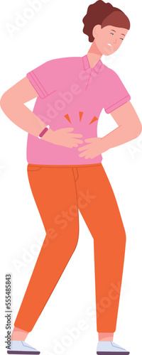 Woman with abdominal pain. Person hurting from stomach ache