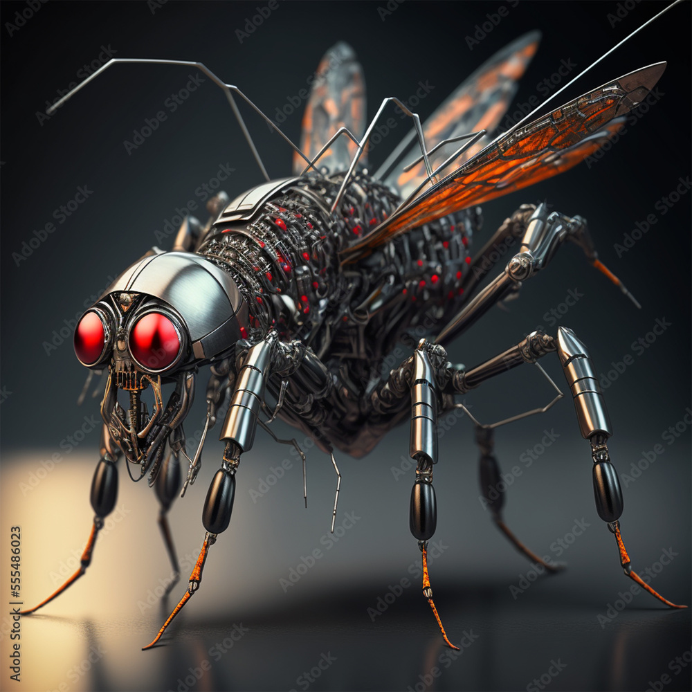 Fototapeta premium Cyborg Mosquito. Robot Insect. Generative AI