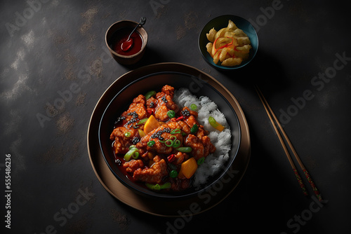 Sweet and sour pork, chinese cuisine popular dish. AI