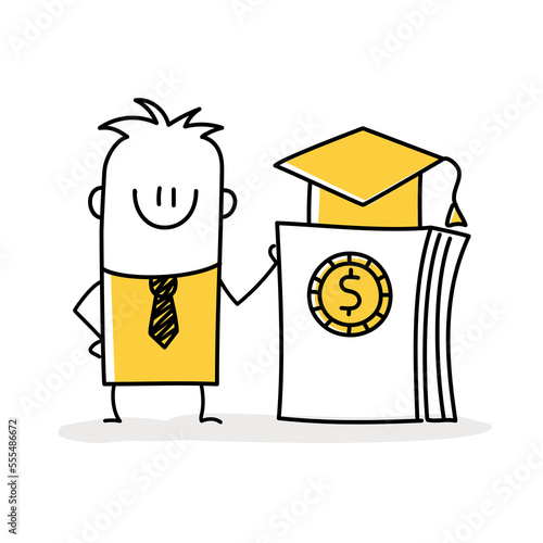 Man investing money in self development, knowledge and education.