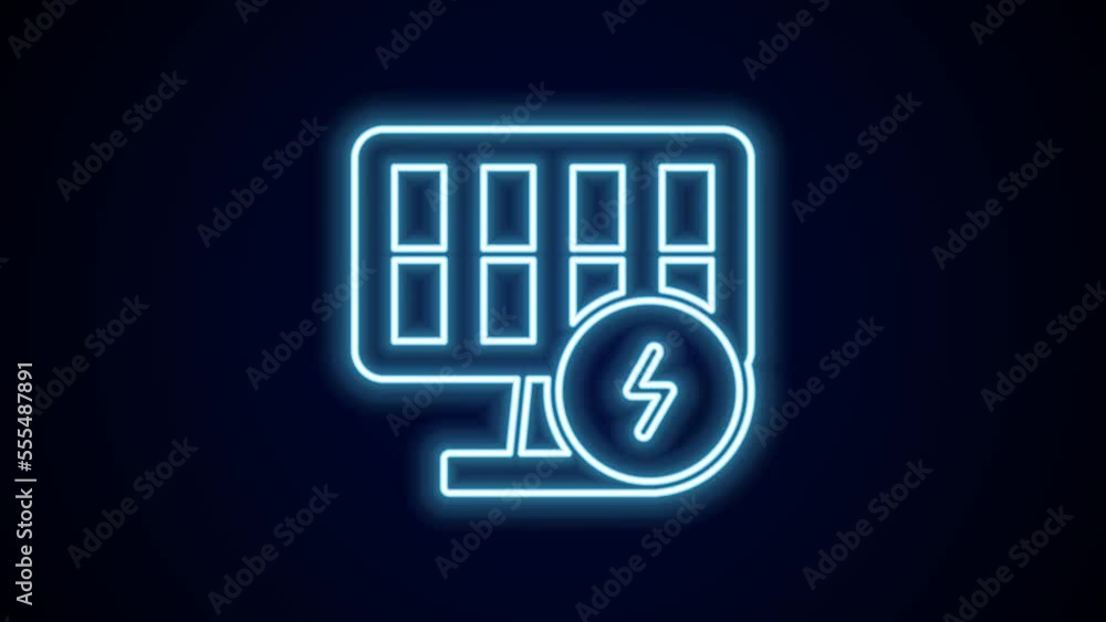 Glowing neon line Solar energy panel icon isolated on black background. 4K Video motion graphic animation Glowing neon line Solar energy panel icon isolated on black background. 4K Video motion graphic animation