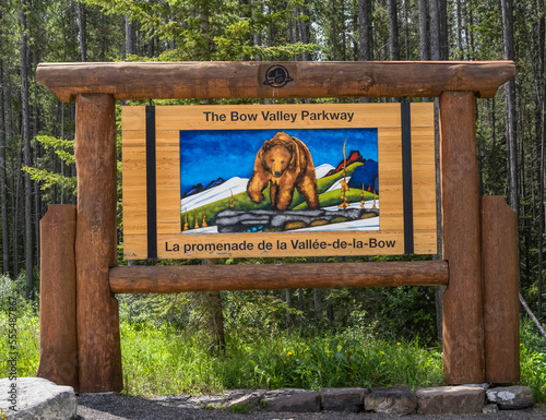 Sign for the Bow Valley Parkway in Banff National Park; Improvement District No. 9, Alberta, Canada photo