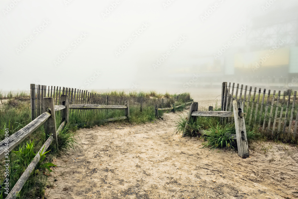 Foggy conditions on Atlantic City beach; Atlantic City, New Jersey, United States of America Foggy conditions on Atlantic City beach; Atlantic City, New Jersey, United States of America