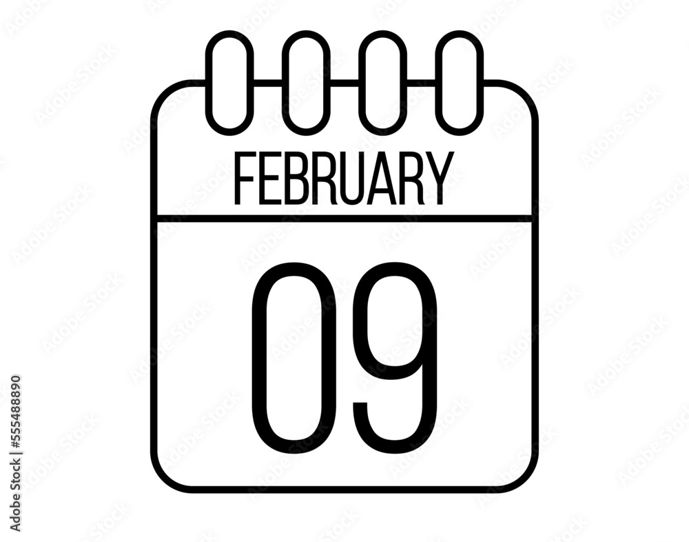 9 February day icon. Black February calendar page vector on isolated white background 9 February day icon. Black February calendar page vector on isolated white background