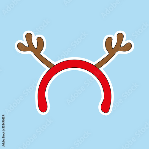 Vector sticker of  New Year hoop with deer antlers. Merry Christmas and happy New Year. Illustration in flat style.