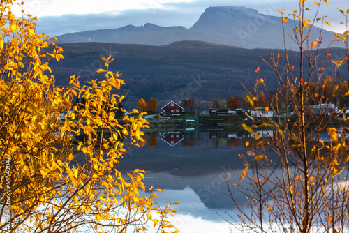 Autumn Sunset over Mestervik or Meistervik is a village in Balsfjord Municipality in TromMunicipality in Troms og Finnmark county, Norway.  photo