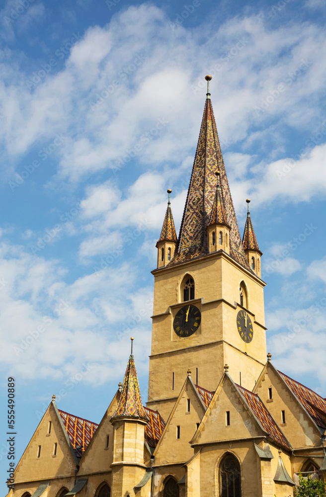 Clock tower, Evangelical Cathedral, founded in 1320; Sibiu, Transylvania Region, Romania Clock tower, Evangelical Cathedral, founded in 1320; Sibiu, Transylvania Region, Romania