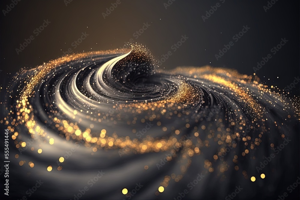 a spiral of gold glitter on a black background with a black background ...