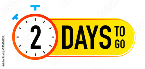 2 days to go timer vector symbol colorful style isolated on white background. Clock, stopwatch, cooking time label. 10 eps
