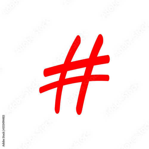 hashtag logo red. information network. promotion, interesting message, icon, internet. one line style. Vector illustration isolated on white background