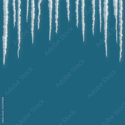 Winter frozen icicles on a blue background.
