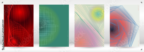 Minimal Minimal Geometric Vector Poster Design with Lines and Gradient Colorful Circles. Collection of Abstract Backgrounds for Covers, Flyers, Templates, Booklets, Cards, Brochures, Branding, etc.