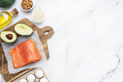 A set of products on the table for cooking. Keto diet. Low-carb diet.